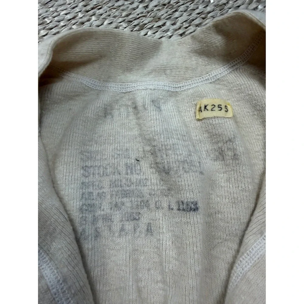 Vintage US military Long Johns Set Cream Wool Cotton Thermal Henley Pants M